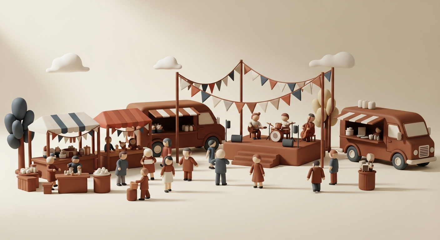 Clay outdoor festival with market stalls