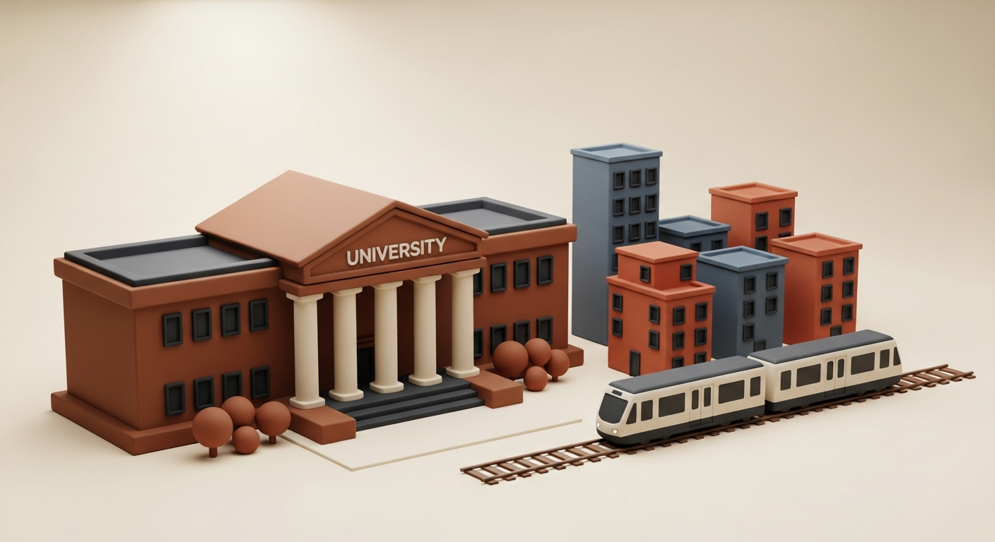 Clay university campus with condos and transit