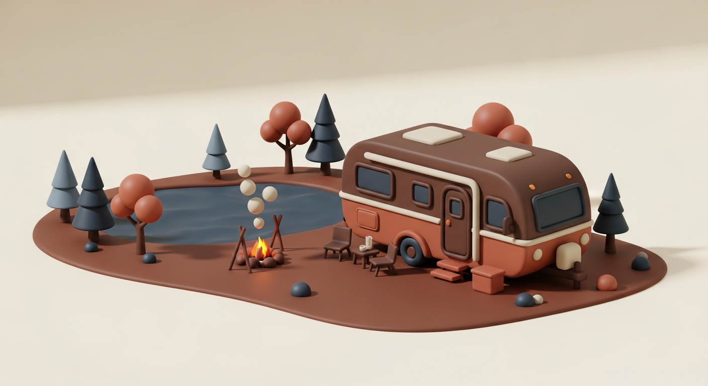 Clay RV at lakeside campsite